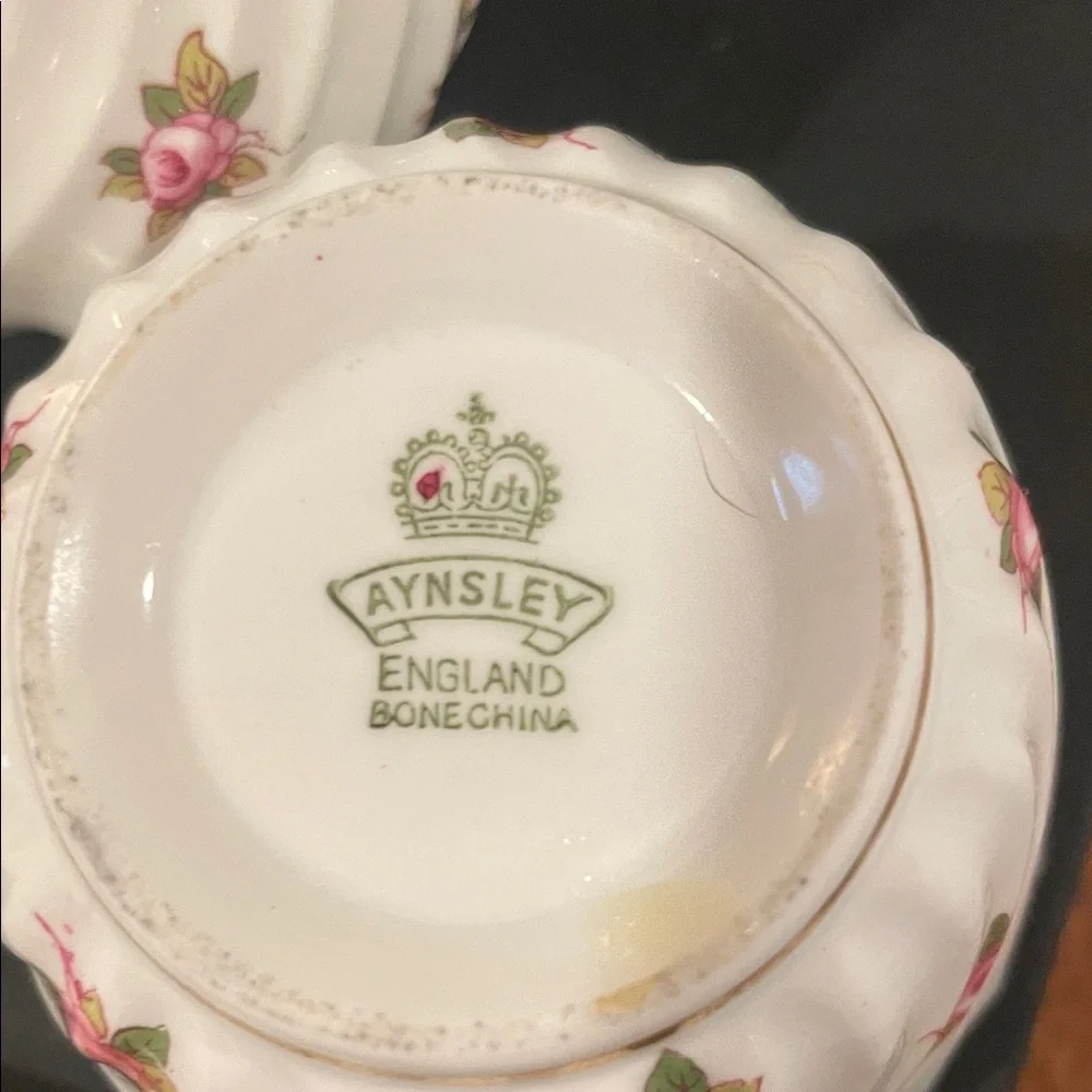 Vintage Aynsley Hathaway Bone China Creamer & Open Sugar Bowl–England–Gold Trim
